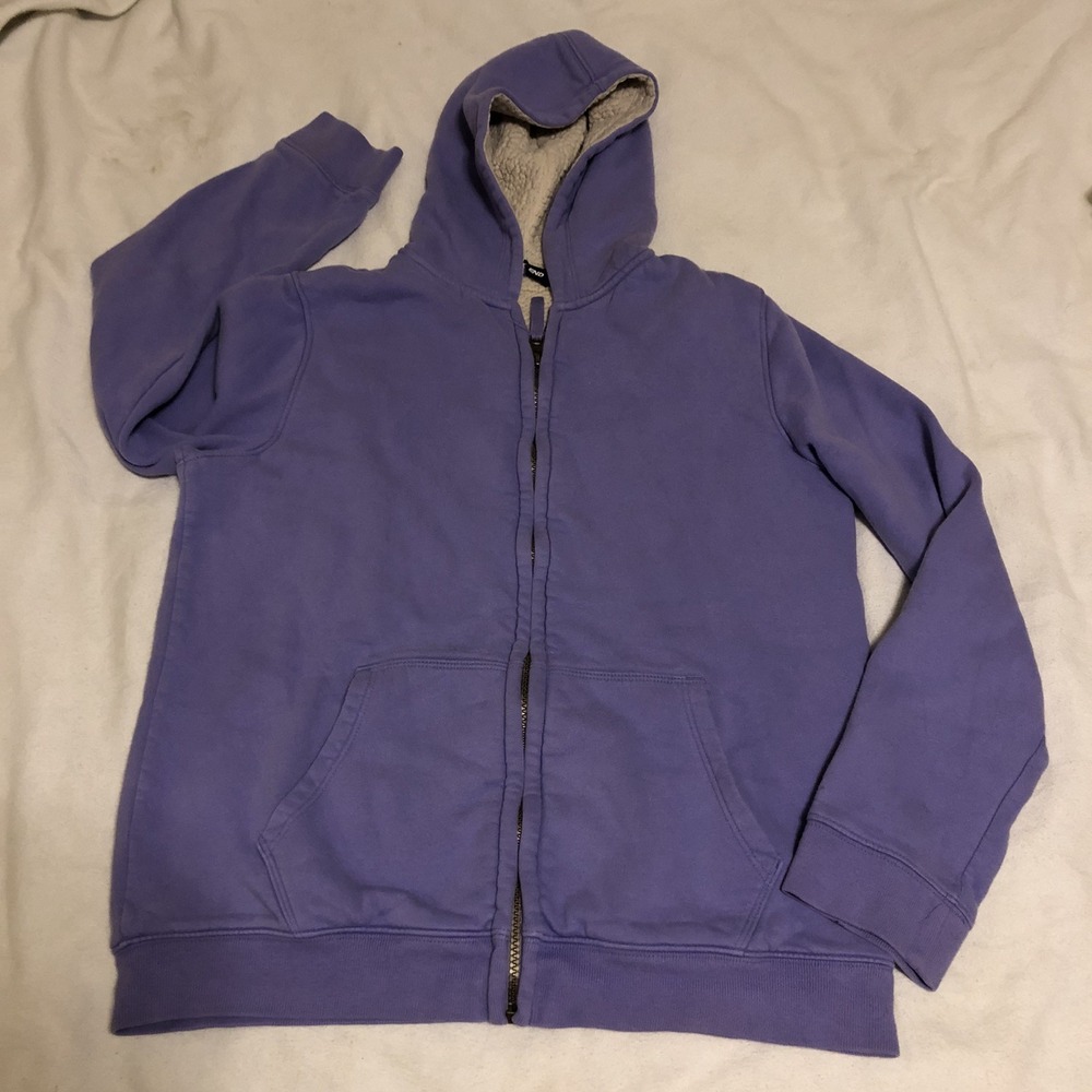Lands End sherpa lined full zip hoodie sweatshirt Large 14-16